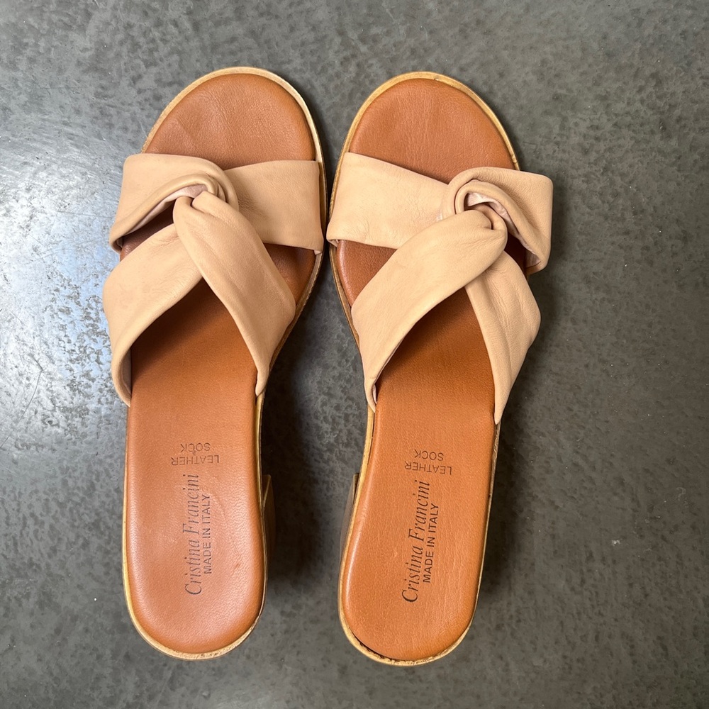 Italian Leather Knot Slide Sandals